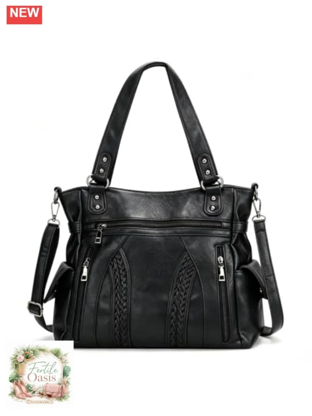 Women's Vegan Leather Hobo Shoulder Bag Tote with Top Handle and Crossbody Strap